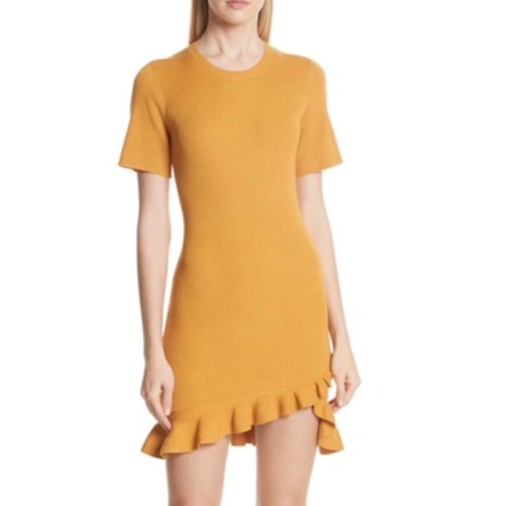 A.L.C  -   Tulum Ribbed Ruffle Hem Dress In Putty Yellow - Picture 3 of 6
